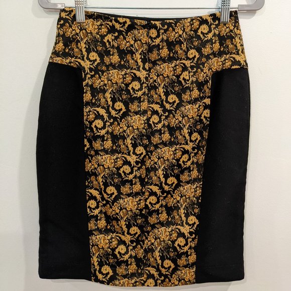 Black Gold High-Waisted Pencil Skirt Canadian Designers Annie 50 XS - Picture 2 of 11
